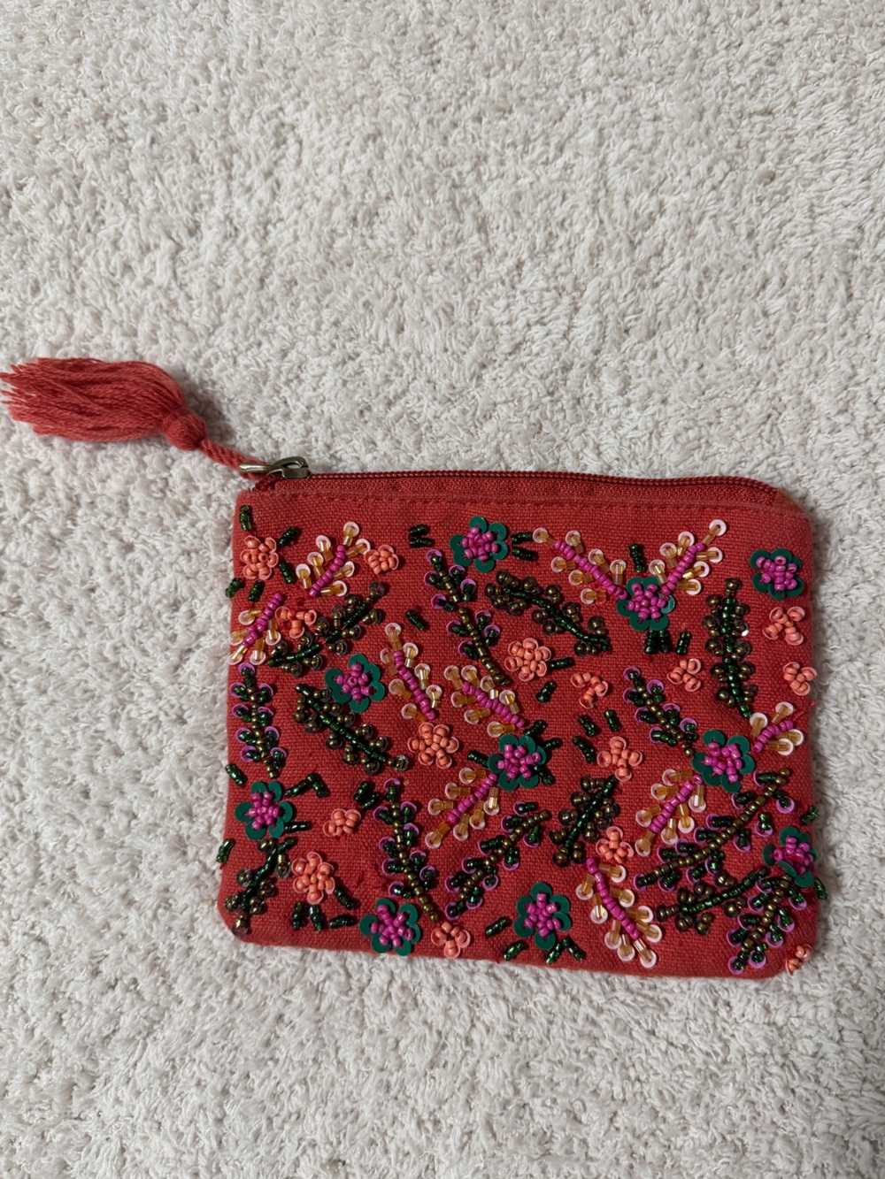 America and Beyond Red Embroidered Floral Zip Pouch - Women's Bag